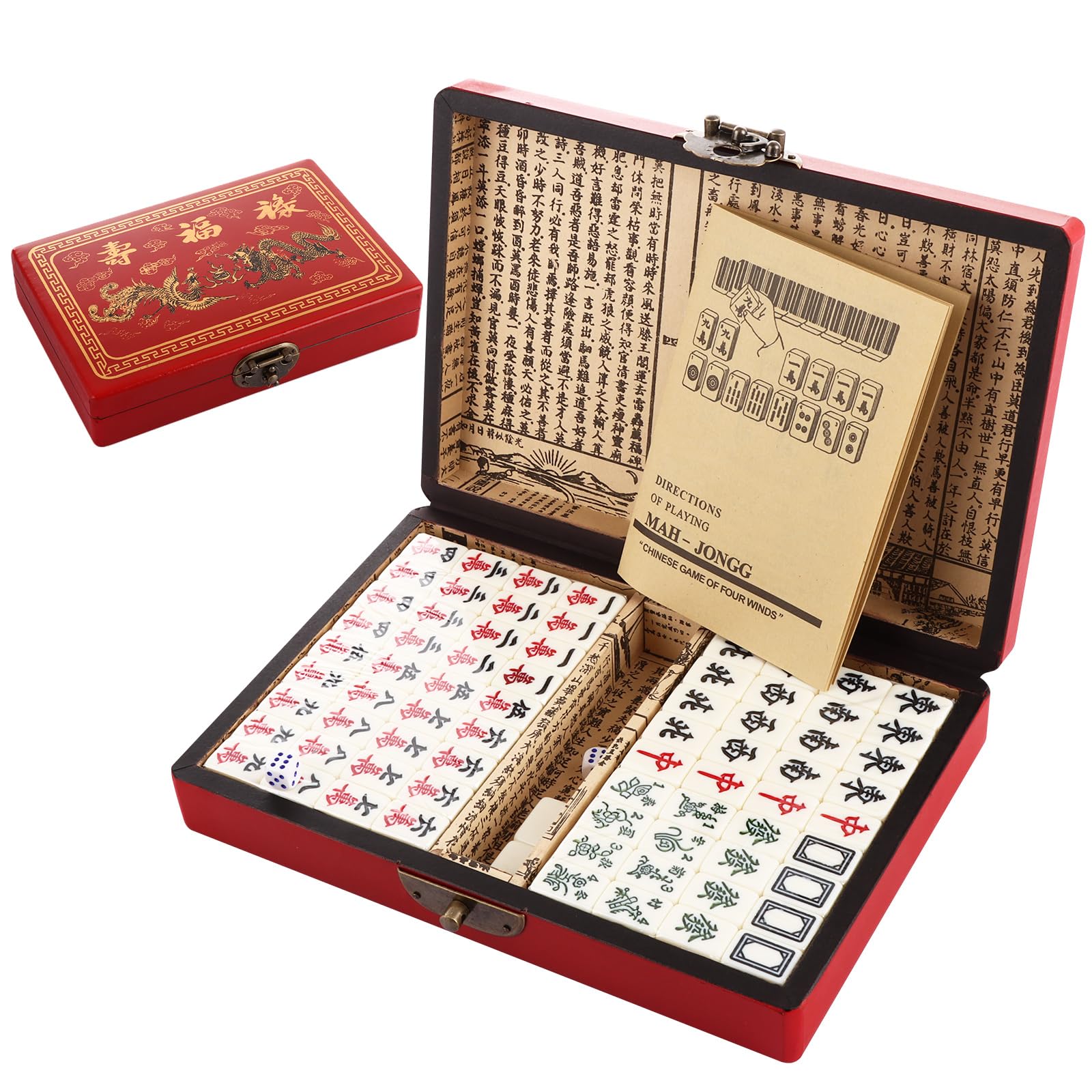 LDXDRU Mini Mahjong Set, Mah jong Game Set with 144pcs Mahjong Tiles, 2pcs Dices & Leather Carrying Case Box for Travel Party Game