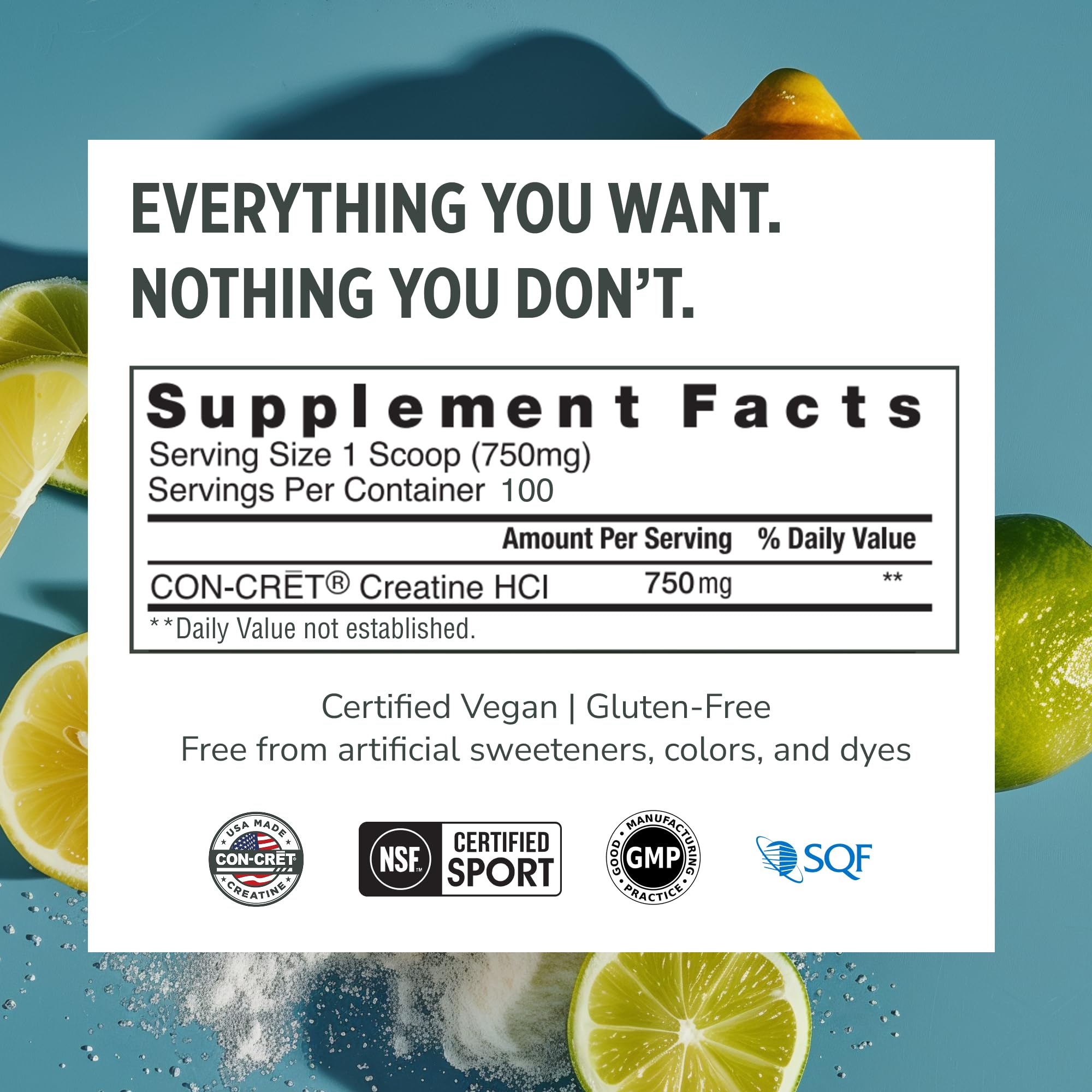 CON-CRET Creatine HCl Powder for Women and Men, Lemon Lime, 100 Servings — Amazon image 6