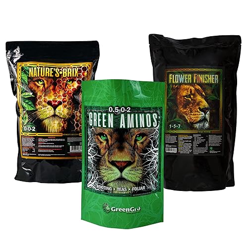 GreenGro Paquete de alimentos para plantas  Aminos verdes y finalizador de flores y Brix de la naturaleza (2 libras cada uno)  Aumenta los