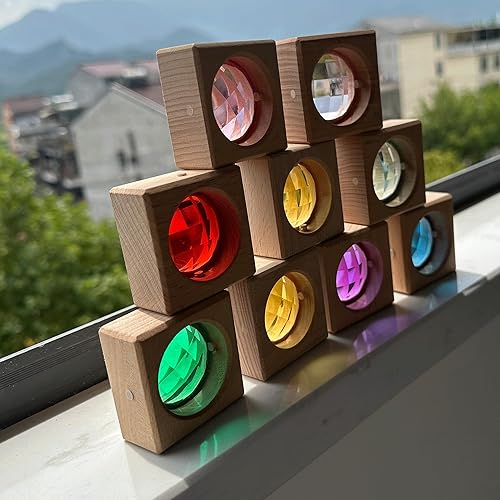Miniatura 6 de 16 bloques de gemas de madera acrílica, juguetes apilables de madera coloridos acrílicos brillantes, juguetes educativos Montessori de madera de