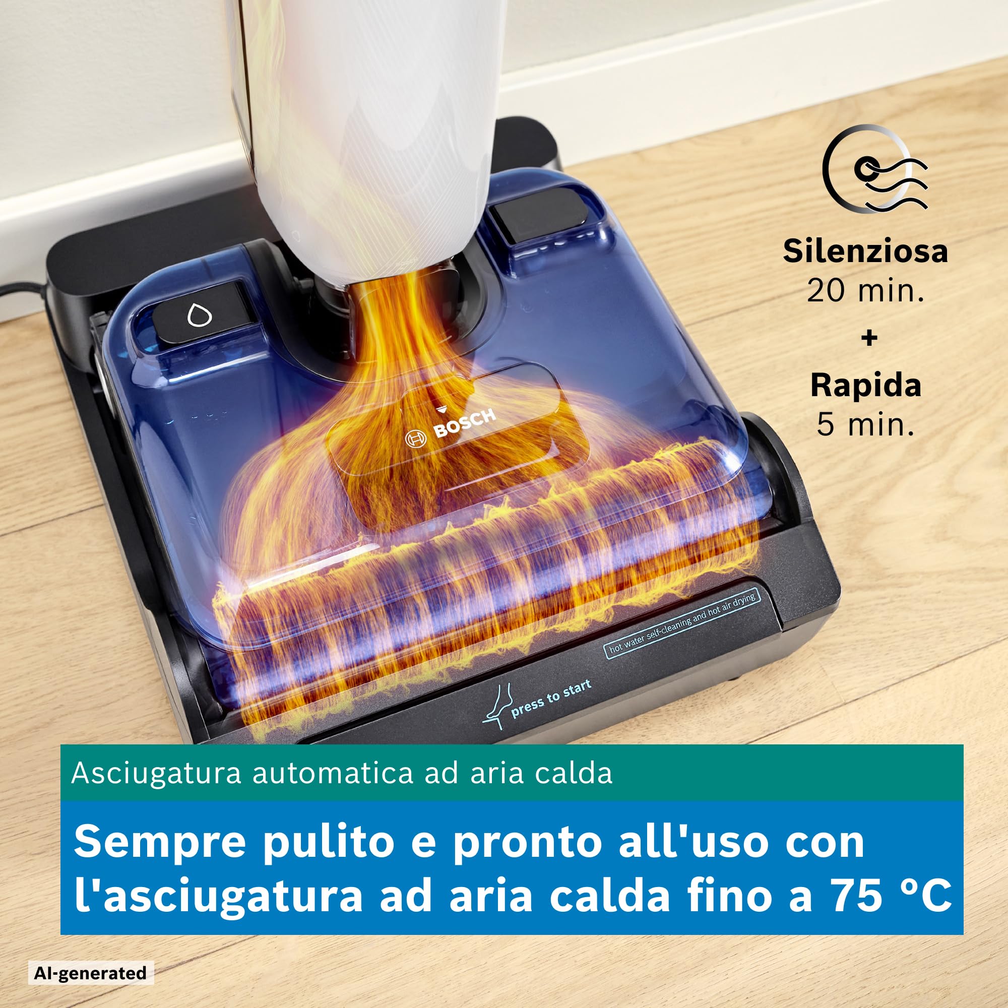 Bosch BHF41WS Aspirapolvere Lavapavimenti Senza Filo, Potente 24kPa, Bianco