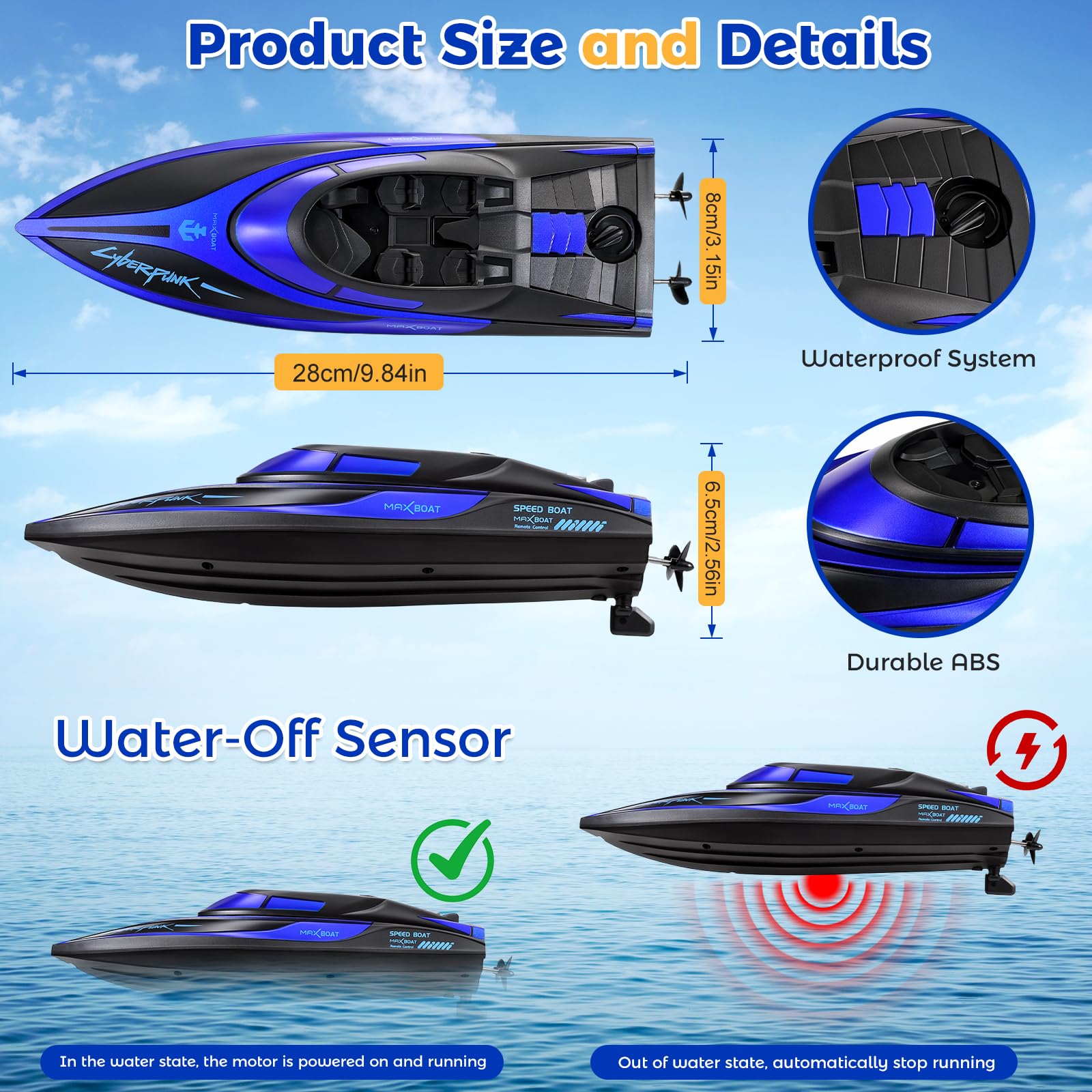 Coikes Barco Teledirigido Barcos RC con luz LED Barco de Control Remoto 2,4 GHz Barco De Carreras Rápido para Niños y Adultos Juguete de Piscina Barco Eléctrico para Mares, Piscinas y Lagos