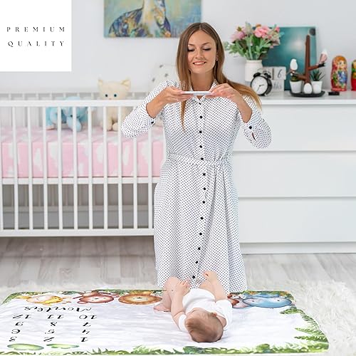 Miniatura 10 de Twins - Manta mensual para bebé, manta de forro polar suave para el mes del bebé, diseño de hojas de eucalipto, género neutro para niños o niñas,