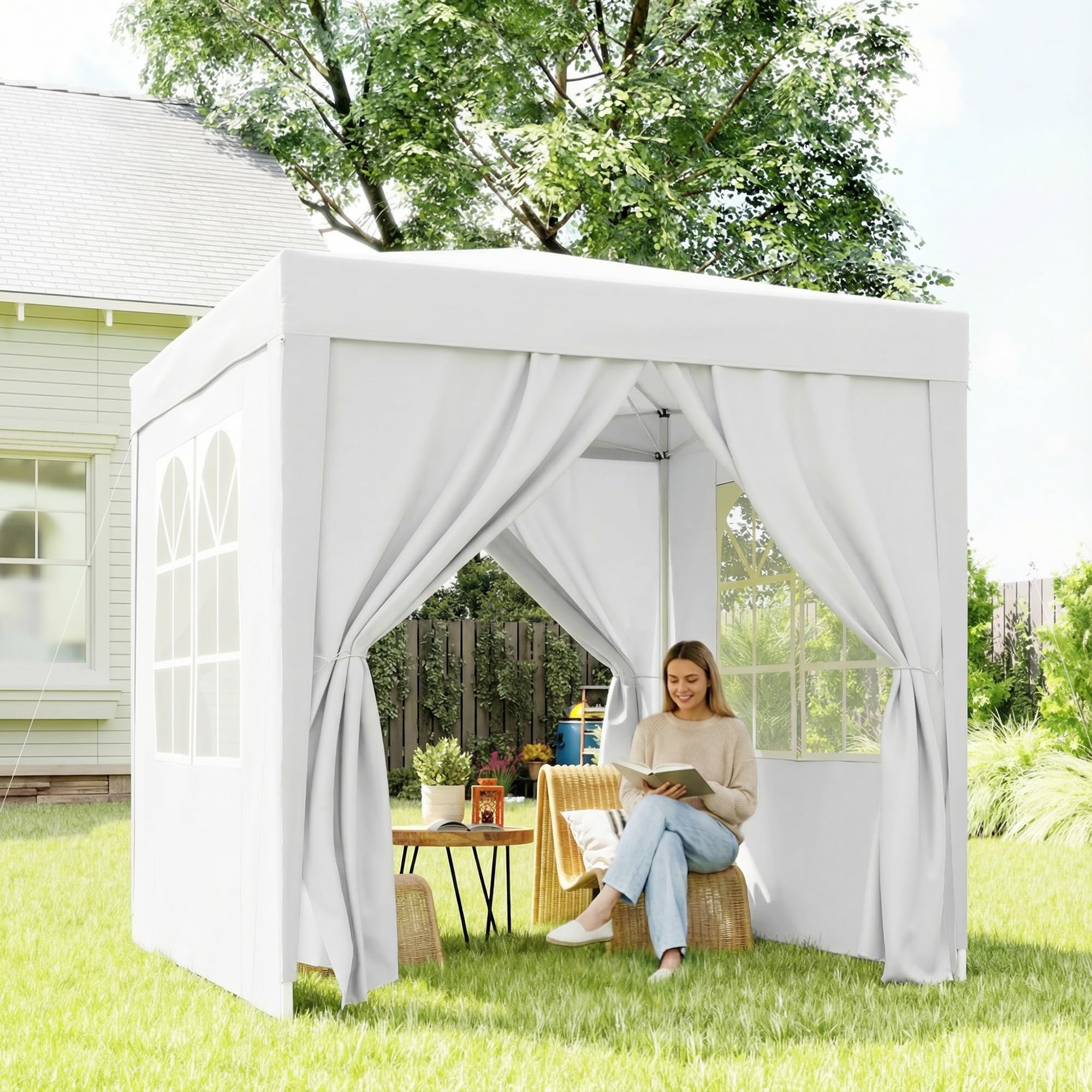 Outsunny 6.6'x6.6' Pop Up Canopy Tent with Sidewalls, Instant Sun Shelter Camping Gazebo with Carry Bag, for Outdoor, Garden, Patio, White — view 8