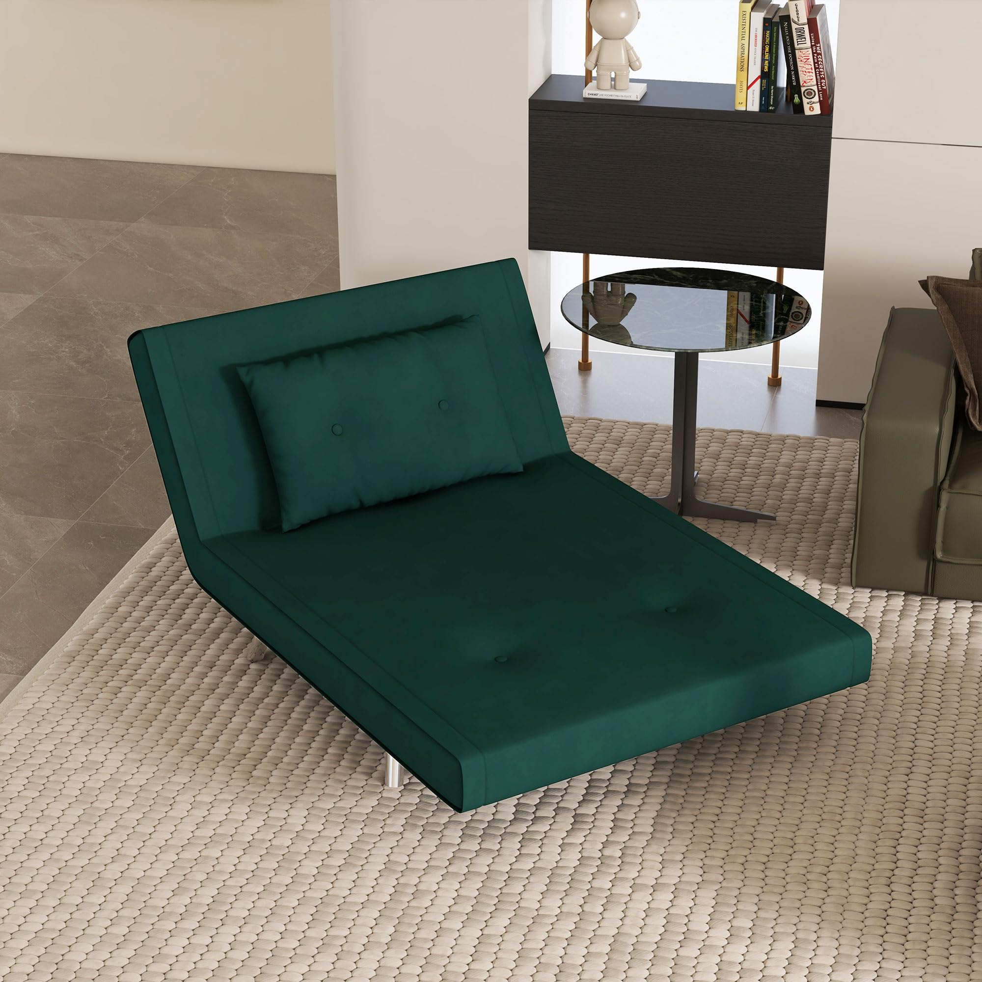 HOMCOM Poltrona Letto Singolo 3 in 1, Poltroncina Reclinabile a 3 Livelli con Rivestimento in Velluto e Cuscino, 100x88x83cm, Verde Scuro