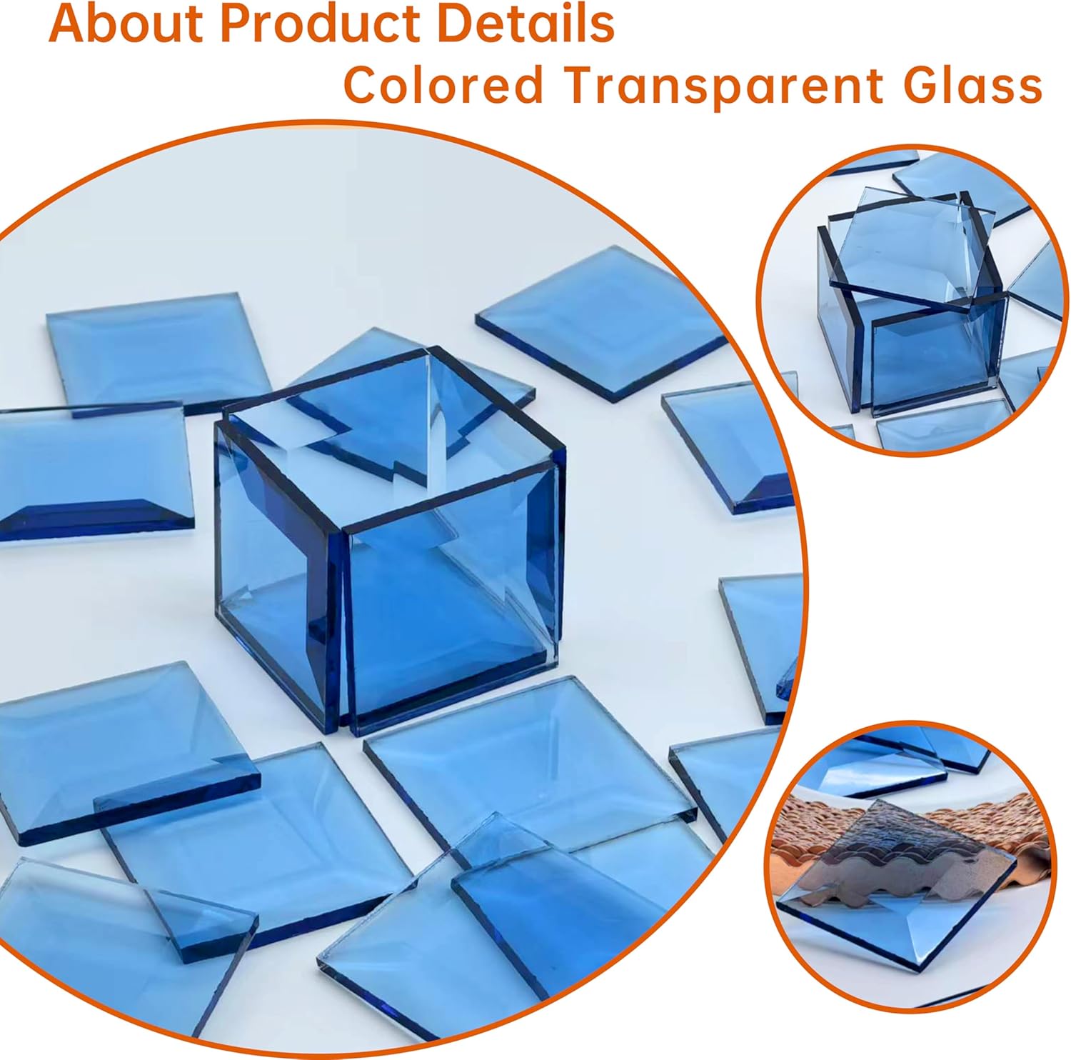 1.5" Beveled Glass Squares (30 Pcs) for Stained Glass Art & Mosaic Designs,Blue