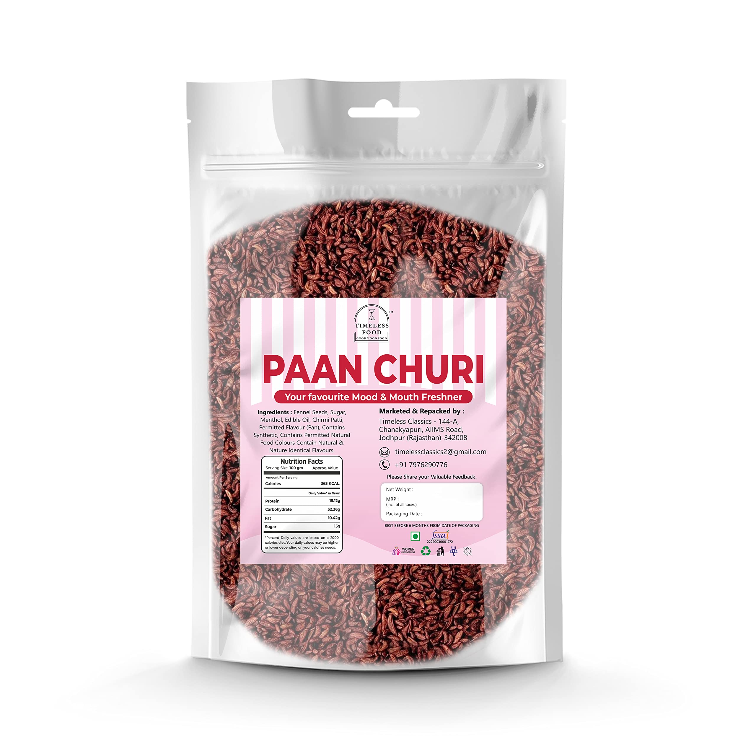 Timeless Food Paan Churi Mukhwas 380g | Indian Mouth Freshener with Saunf | Refreshing After-Meal Snack