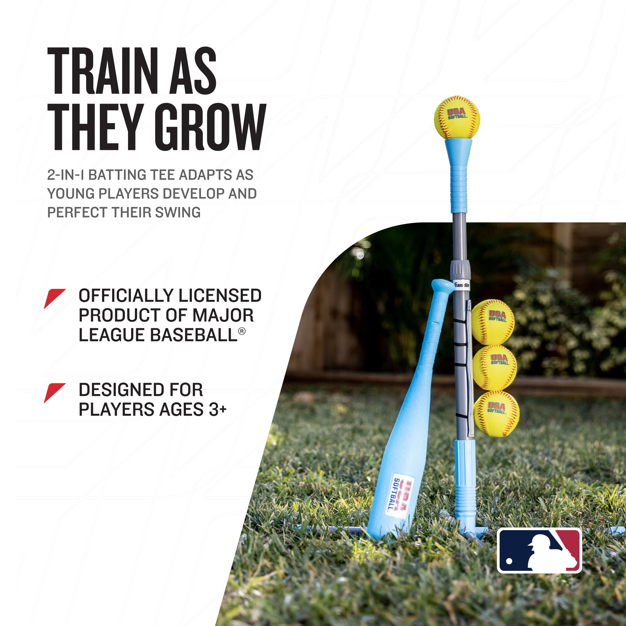 Franklin Sports Grow with Me Kids Teeball + Softball Batting Tee - Adjustable Youth Hitting Tee - Perfect for Teeball and Softball Training Blue/Grey view 2
