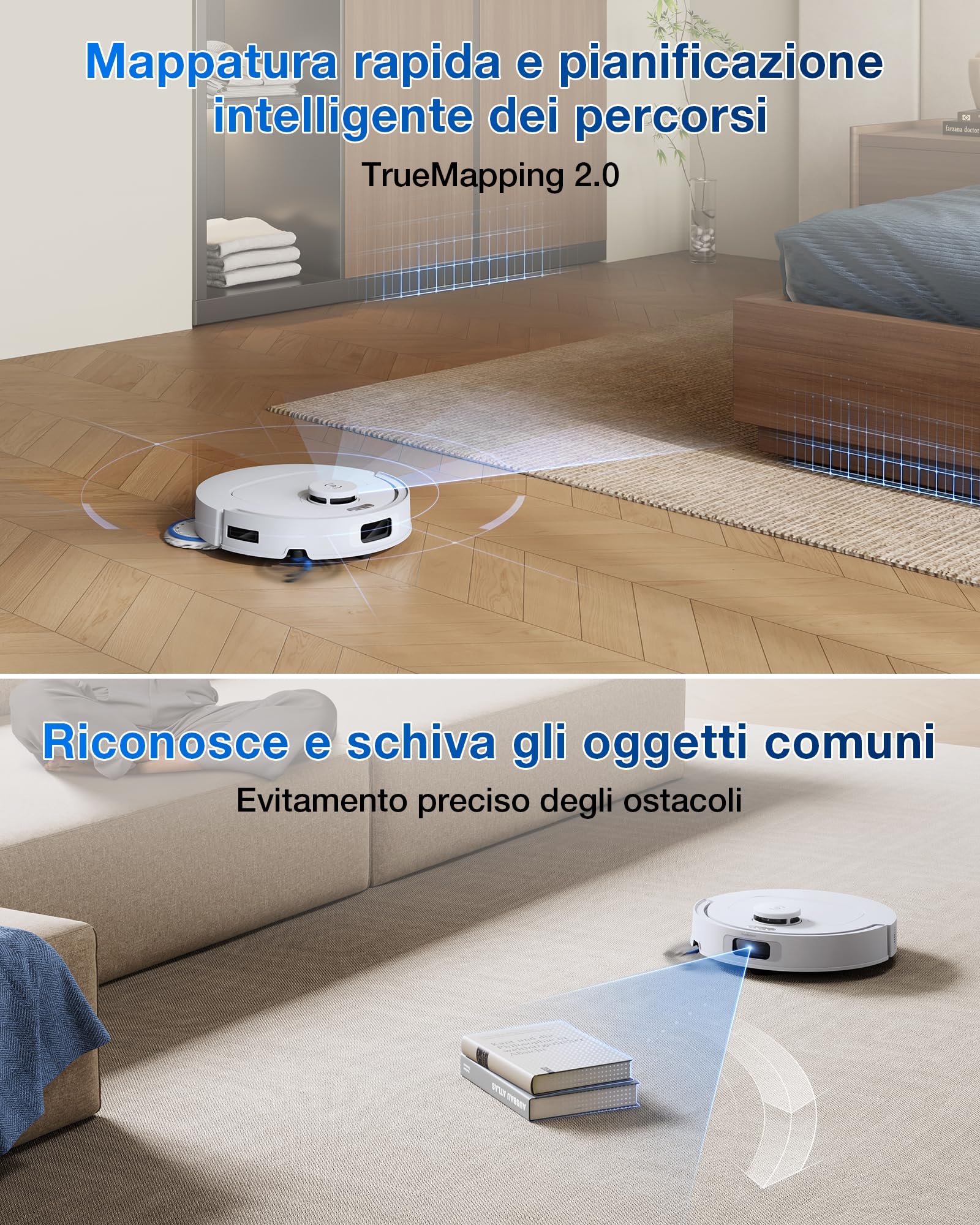ECOVACS DEEBOT T30C OMNI GEN2 Robot Aspirapolvere e Lavapavimenti, 25.000 Pa, ZeroTangle 3.0, TruEdge 2.0, TrueMapping 2.0, Lavaggio dei panni con acqua calda a 75°C, Stazione OMNI All-in-One, Bianco