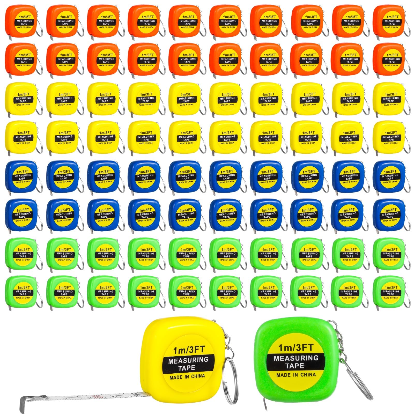 80 PCS Small Tape Measure Keychains, 3 Ft Measuring Range Mini Retractable Measuring Tape Key Chains, Pocket Portable Measurement Tape Bulk in 4 Colors for Favors Birthday Gift Daily