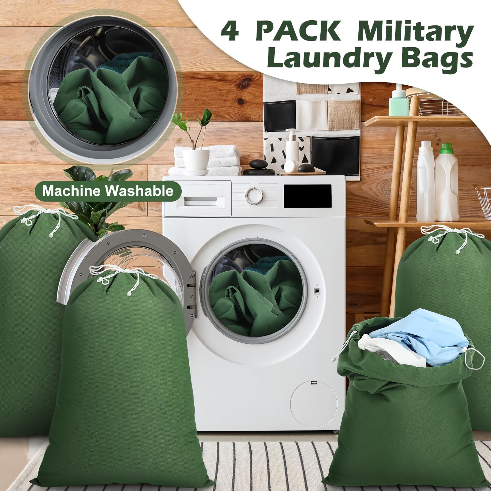 4 x Armee-Wäschesäcke, 61 x 81,3 cm, extra groß, strapazierfähig, Kaserne, Kordelzug, Leinen, Militär, Baumwolle, Wäschesäcke für Zuhause, Reisen, Camping, Kleidung, Organizer, Aufbewahrung