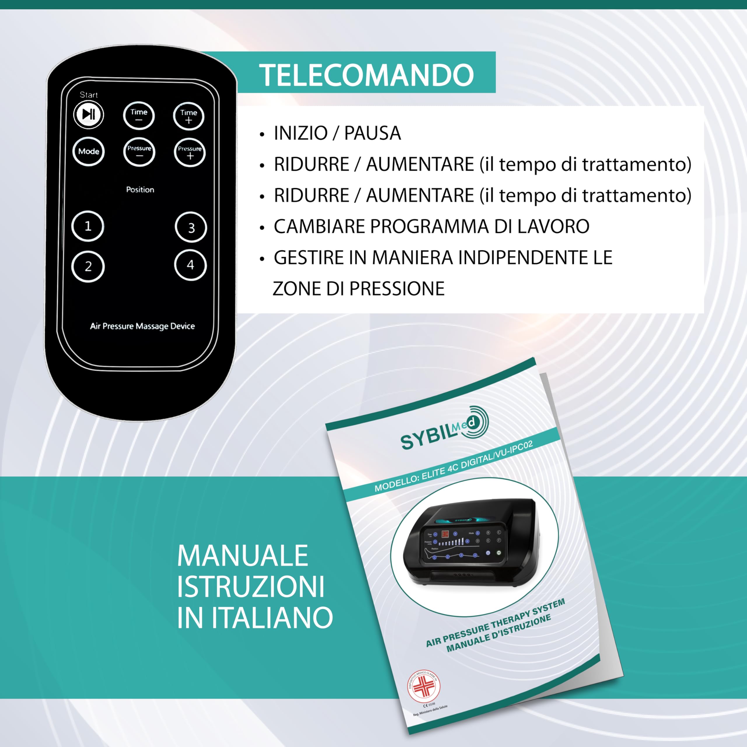 ELITE 4 Pressoterapia Linfodrenaggio Professionale Digitale, Pressoterapia Per Casa e Recupero Sportivo, 4 Camere D'aria con 2 Gambali, Fascia Addominale e Bracciale
