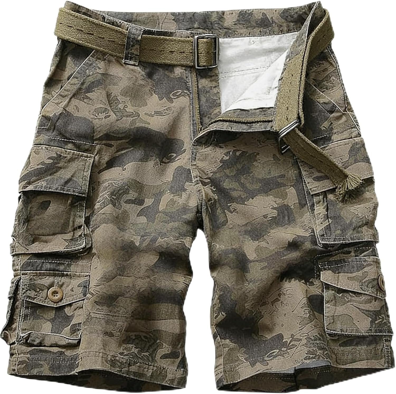 Mens Cargo Shorts Cotton Relaxed Fit Camo Shorts Casual Work Shorts with 9 Pockets No Belt
