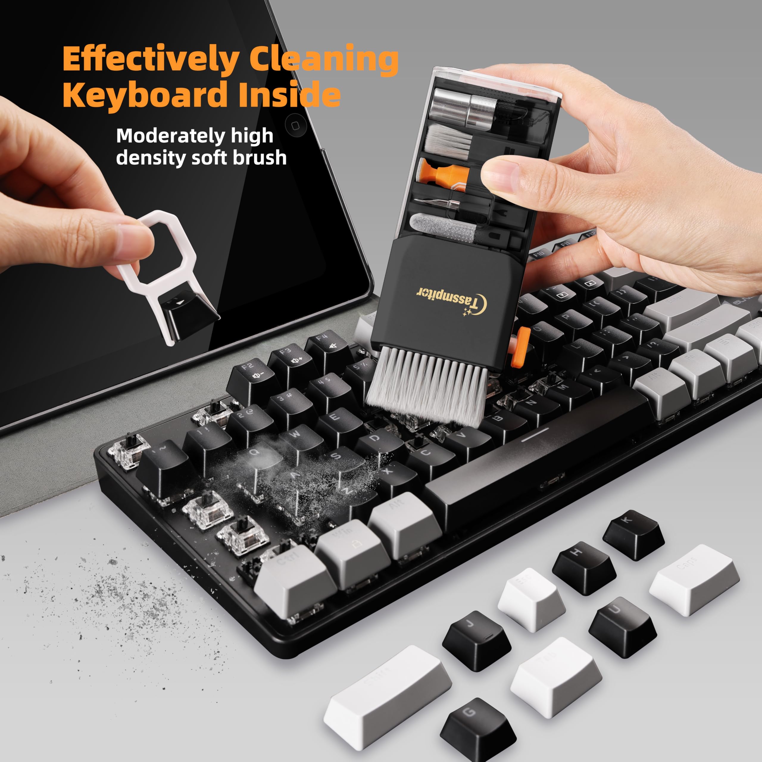 Kit de limpieza de teclado para laptop, kit de limpieza de teclado todo en uno para MacBook iPad iPhone, limpiador compacto para laptop con cepillo y spray para tablet, Airpods, auriculares, pantalla