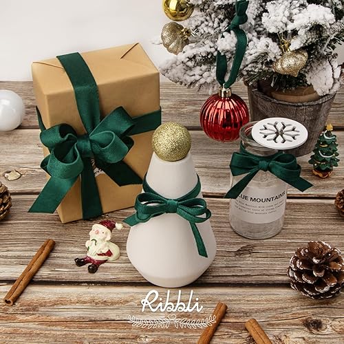 Miniatura 2 de Ribbli Cinta de terciopelo verde bosque, de doble cara, carrete de 1 pulgada y 10 yardas, cinta verde para adornos de árbol de Navidad, envoltura de