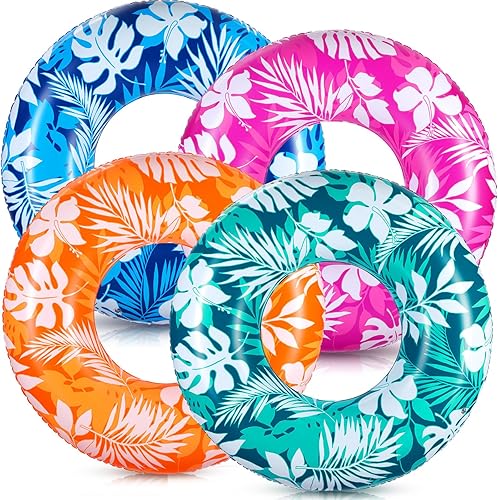 ShinyRelief 4 tubos de piscina para adultos de 42 pulgadas, flotadores inflables grandes de 42 pulgadas, hojas tropicales, flotadores inflables para