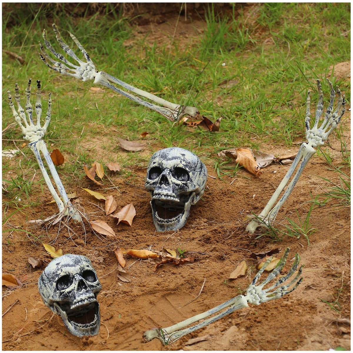Klhamky 2 Pack Halloween Skeleton Stakes Decoration - Realistic Skull and Arms for Yard Lawn Graveyard Garden Stakes, Skeleton Yard Spooky Halloween Decoration
