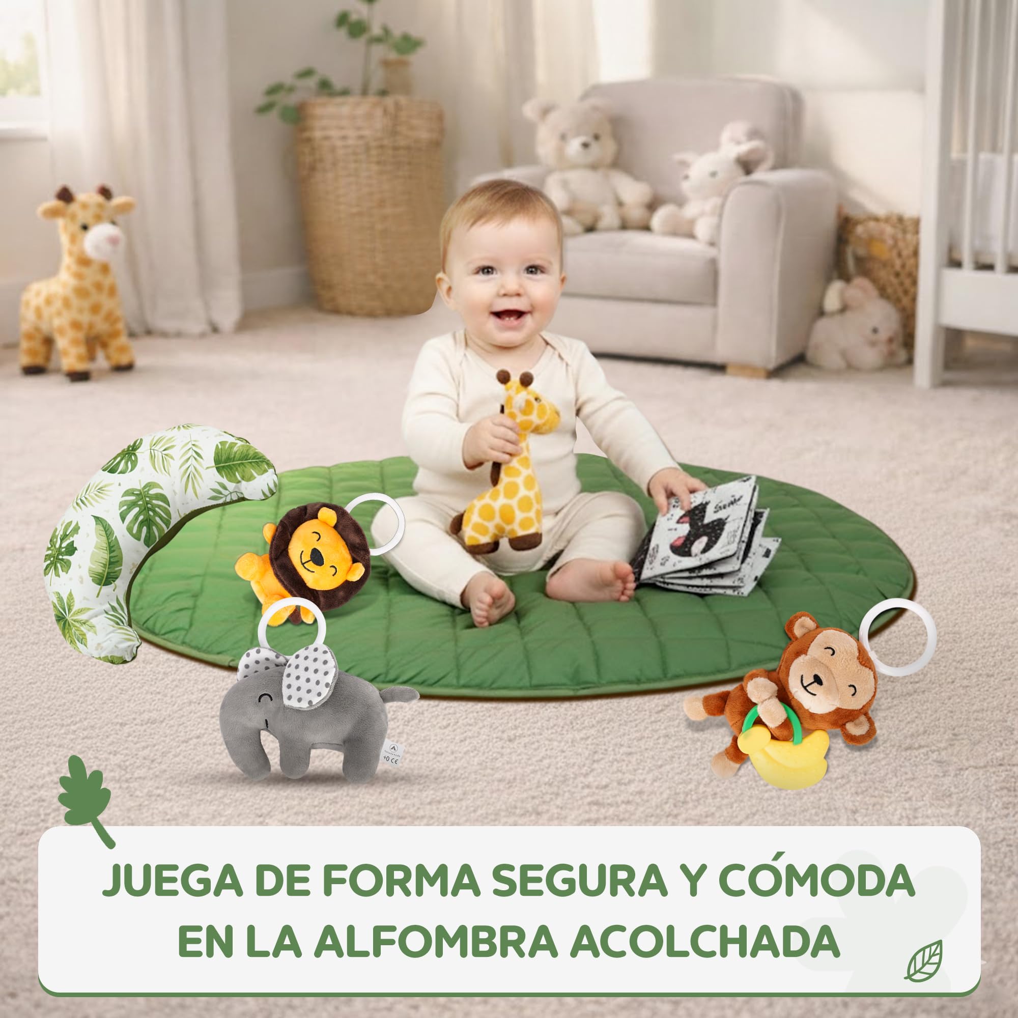 Gimnasio de Actividades con Alfombra Acolchada Jungla con 6 Juguetes y Almohada - Bebes