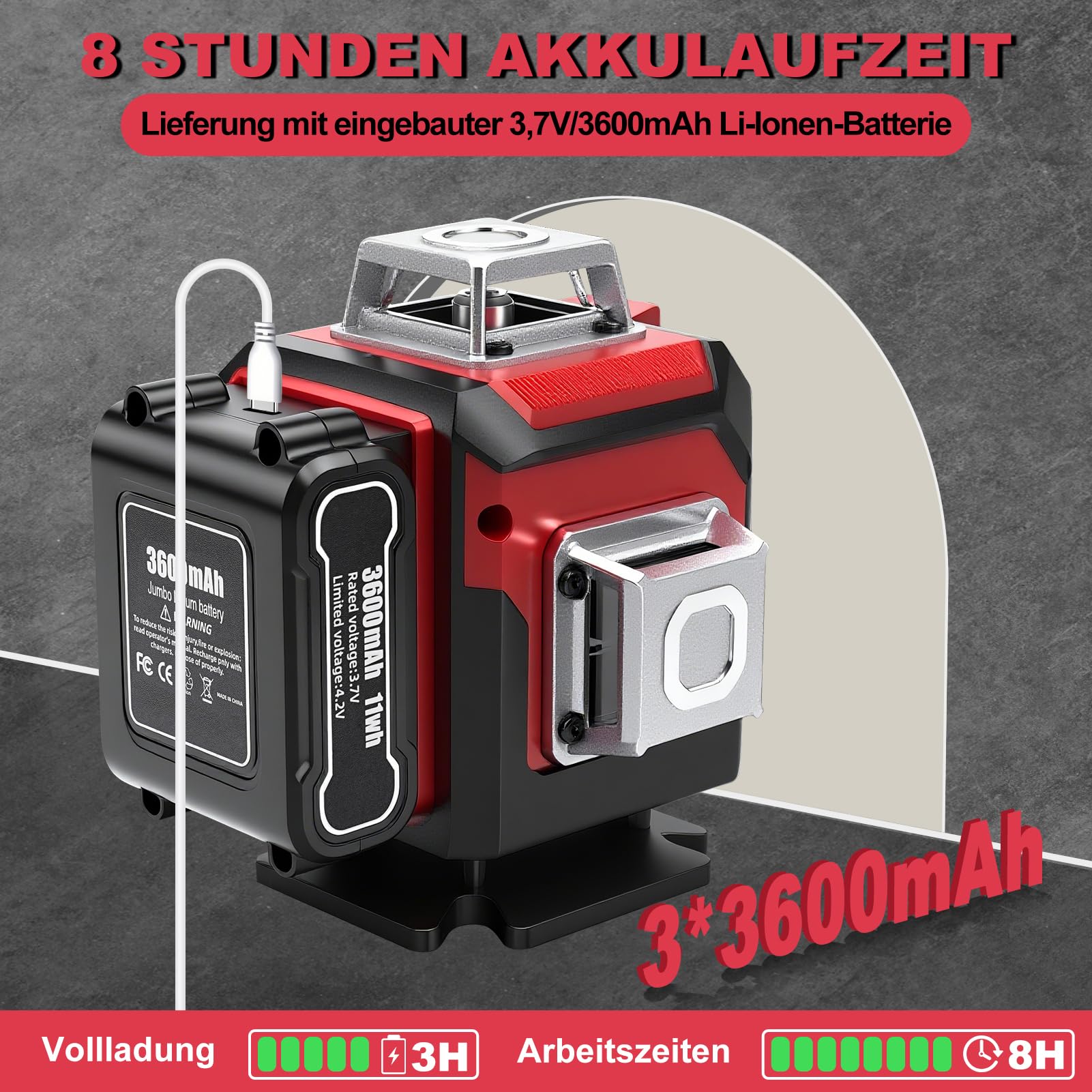Kreuzlinienlaser Grün 16 Linien Nivellierlaser mit Stativ, 4 x 360 ° Laser Wasserwaage, Baulaser Kreuzlaser Linienlaser mit 3 x 3600mAh Batterie, Selbstnivellierend/APP/Fernbedienung/IP54/Typ C
