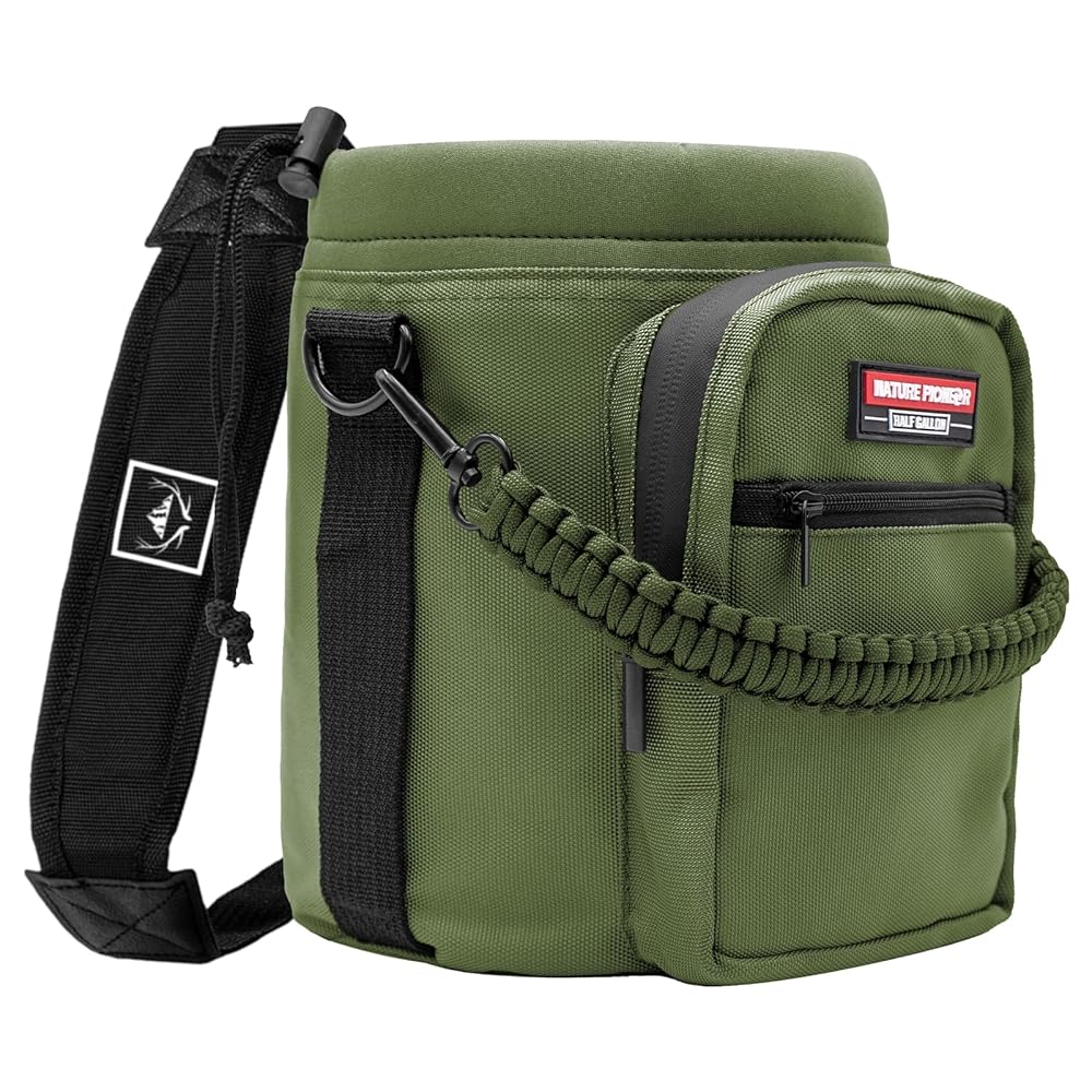 NATURE PIONEOR Water Bottle Holder with Adjustable Strap - Half/One Gallon (64/128oz) Insulated Water Bottle Sling Carrier with Phone Pocket & Paracord Handle, Outdoor Camping, Hiking, Gym