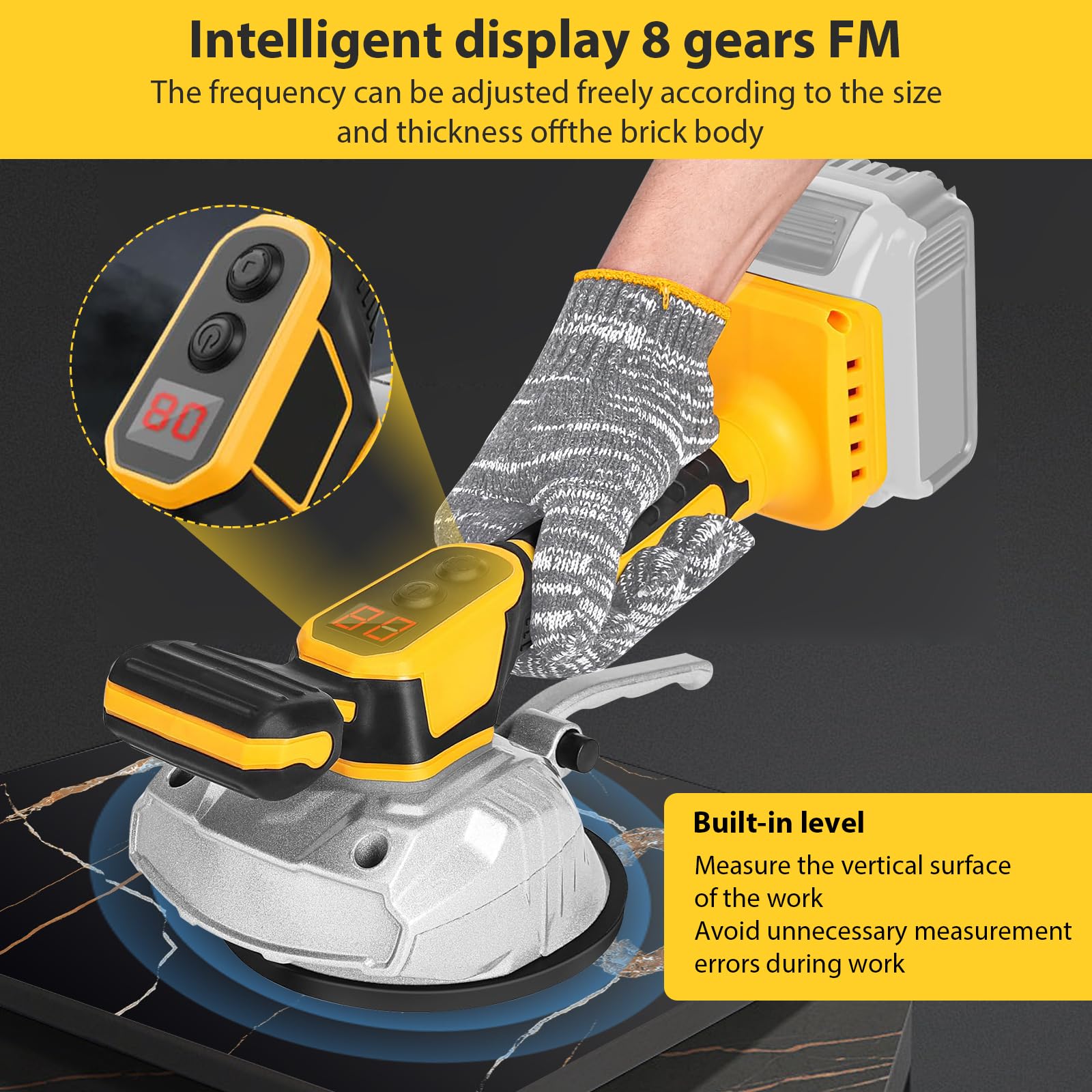 Machine de carrelage 50kg, Vibreur Carrelage Manuel Machine Compatible avec Dewalt 20V Akku, 8 Vitesses Réglable, Tile Vibrator de Carreleur Capacité d'Adsorption, Machine à Carrelage 130mm