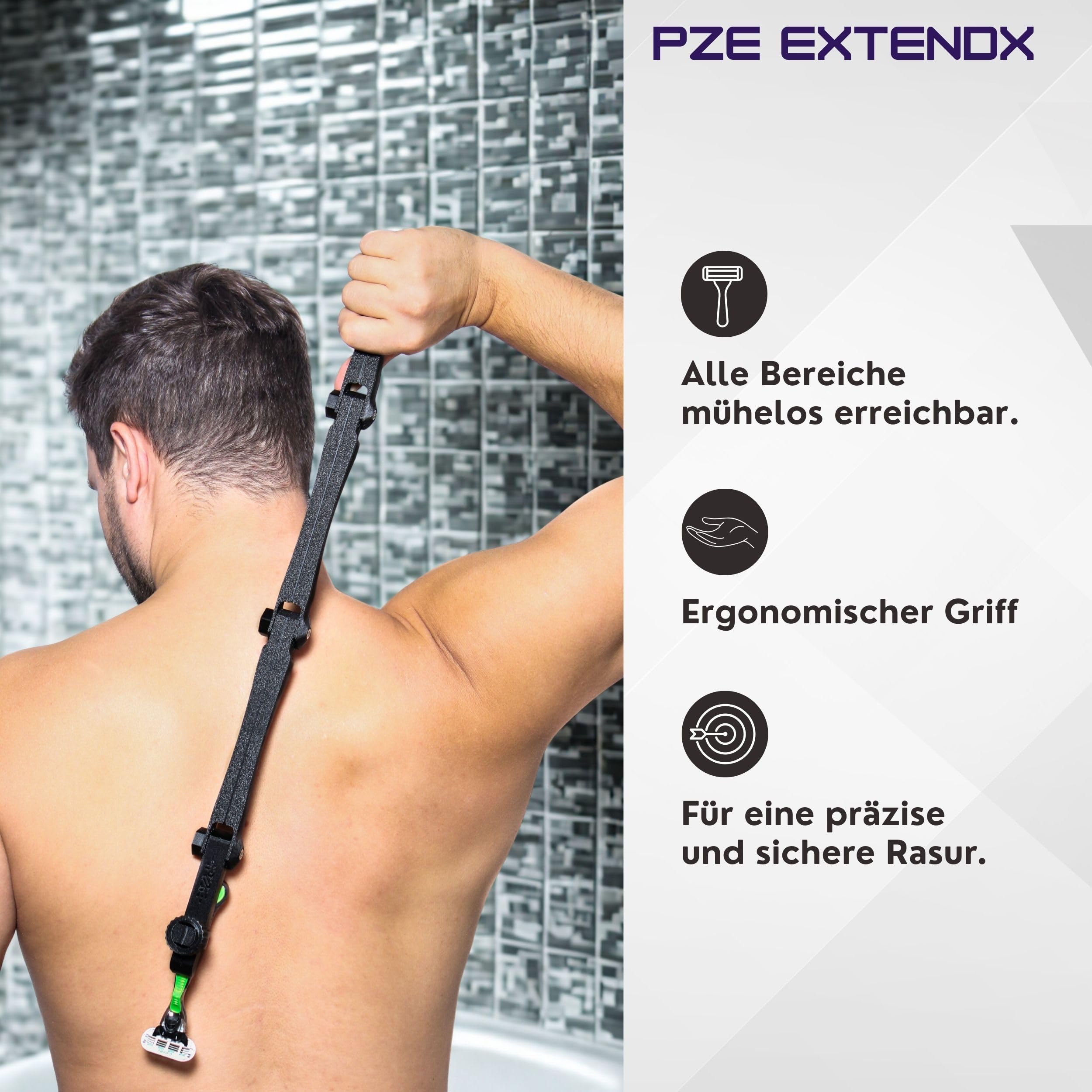 Rückenrasierer Herren und Damen - Rasiererverlängerung universal für alle Nassrasierer - Haarentfernung Rücken und Körper - Beinrasierer - ergonomisch - kompakt - (Rasierer nicht enthalten)