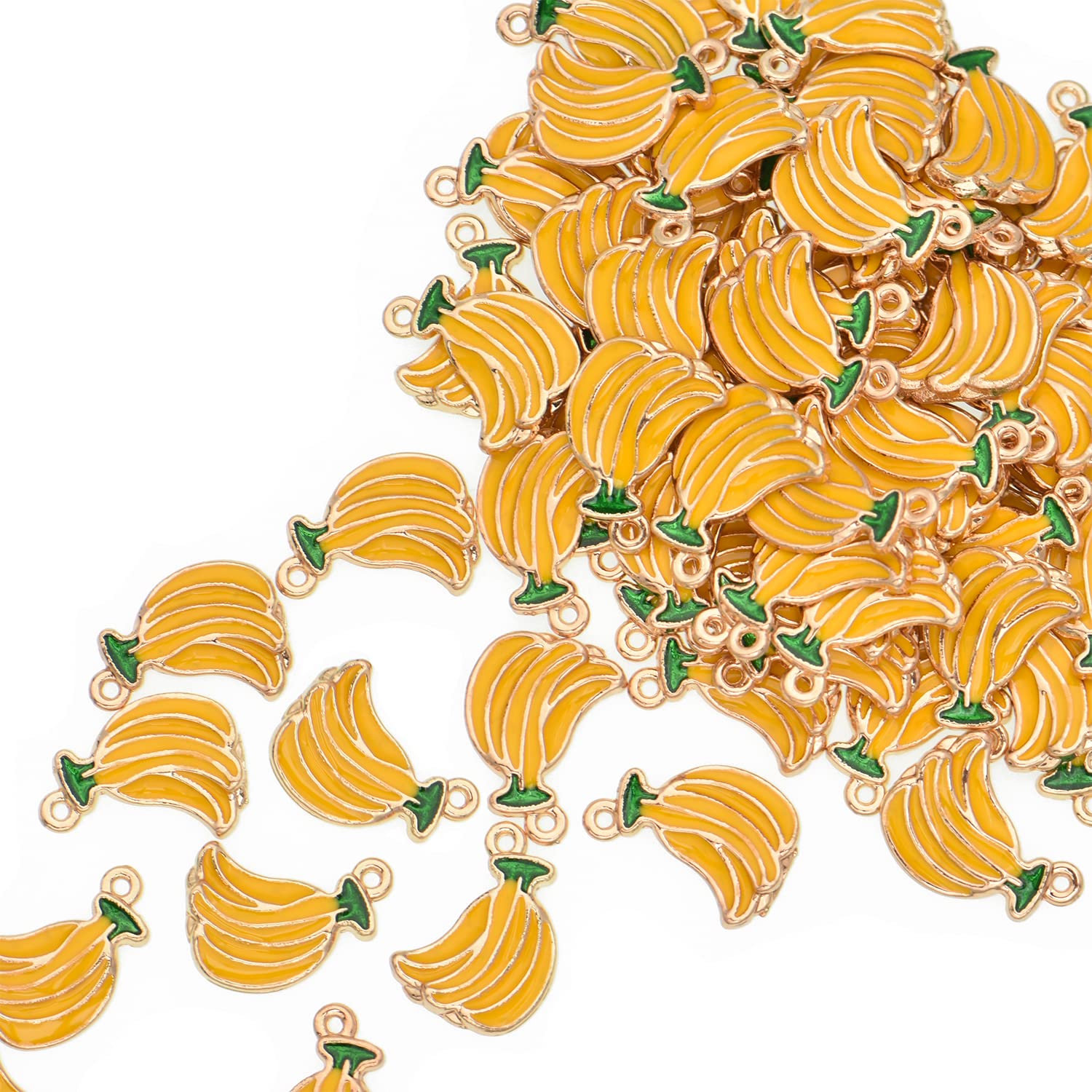 VIDRIO Pack of 80 Bananas Enamel Charms Gold Plated Colored Pendants Accessories for Necklace Bracelet Jewelry Making DIY Crafting