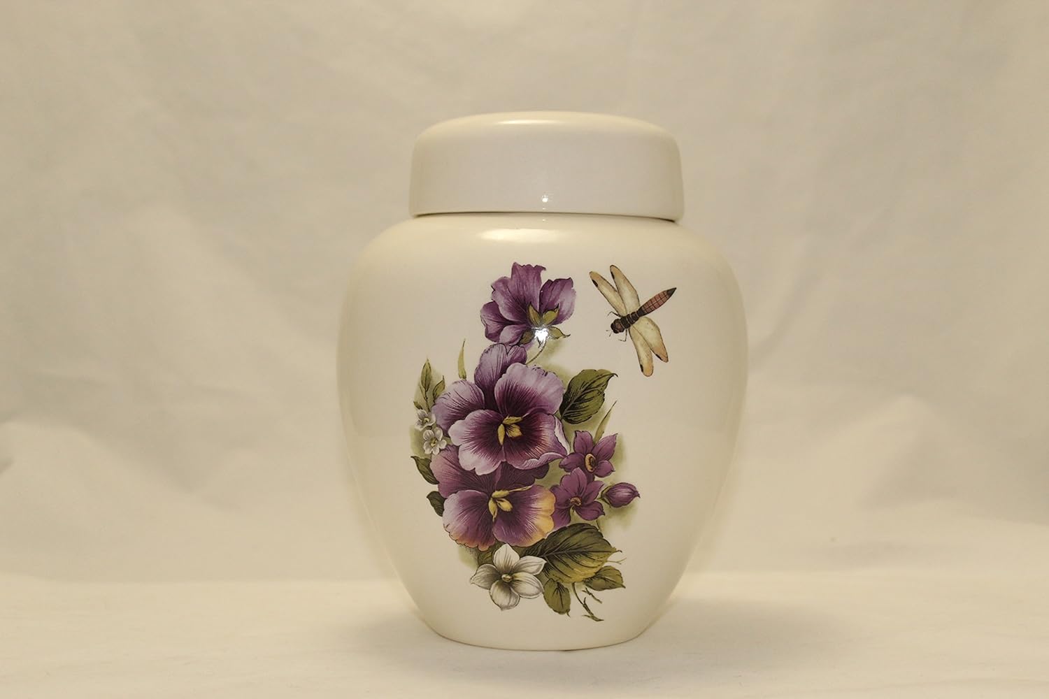 Pansy and Dragonfly - Flower Funeral Urn - Cremation Urn for Human Ashes - Hand Made Pottery