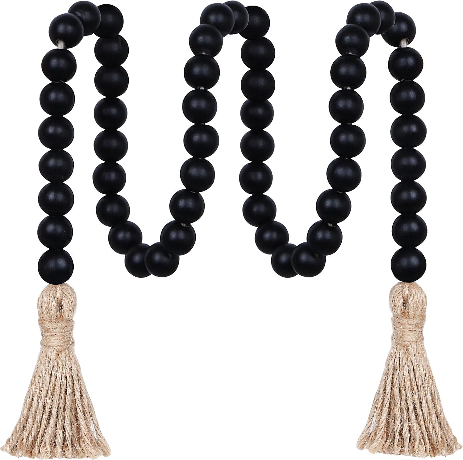 39in Wood Bead Garland Farmhouse with Tassels,Versatile Prayer Beads Boho Chic Wall Hanging Home Decor (Black)