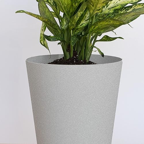 Miniatura 5 de Bloem Tall Finley - Maceta redonda cónica de 14 pulgadas, cemento, acabado texturizado mate, maceta de plástico 100% reciclado, para uso en