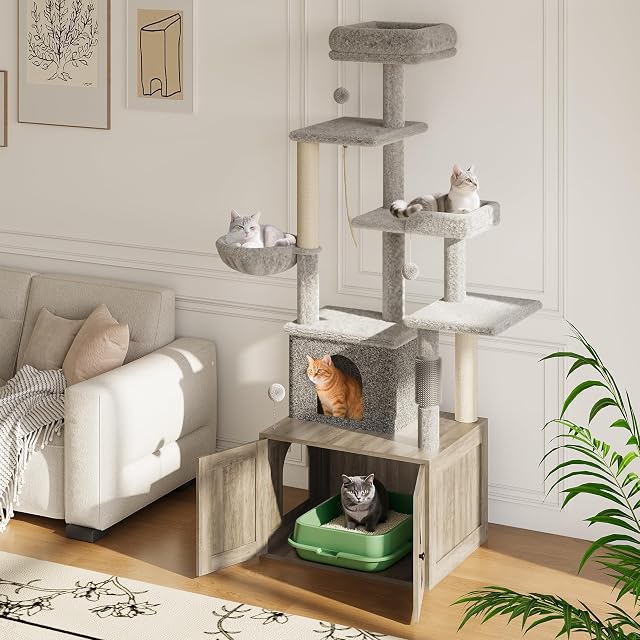 Foto 8 de 8 de Mueble Ocultador De Arenero Gato y árbol Rascador 2 En 1