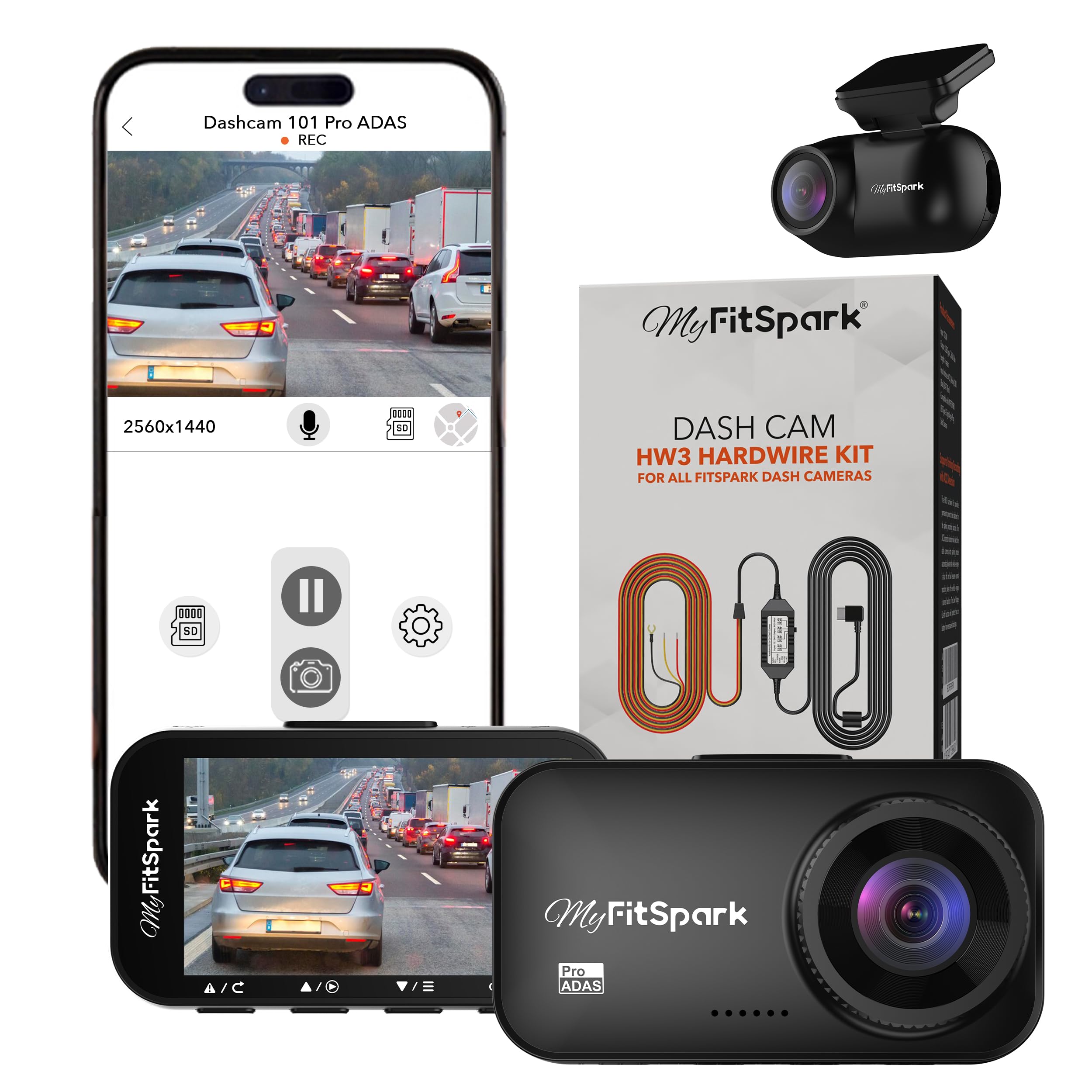 FitSpark DC-101 Pro ADAS 4MP Real 2K Dual Channel Dash Cam | No.1 Novatek AI Chipset | 2.7" IPS HD Display | Super Night Vision, G-Sensor, GPS & WiFi | Bundle Pack with HARDWIRE KIT Worth ₹3490-image-10