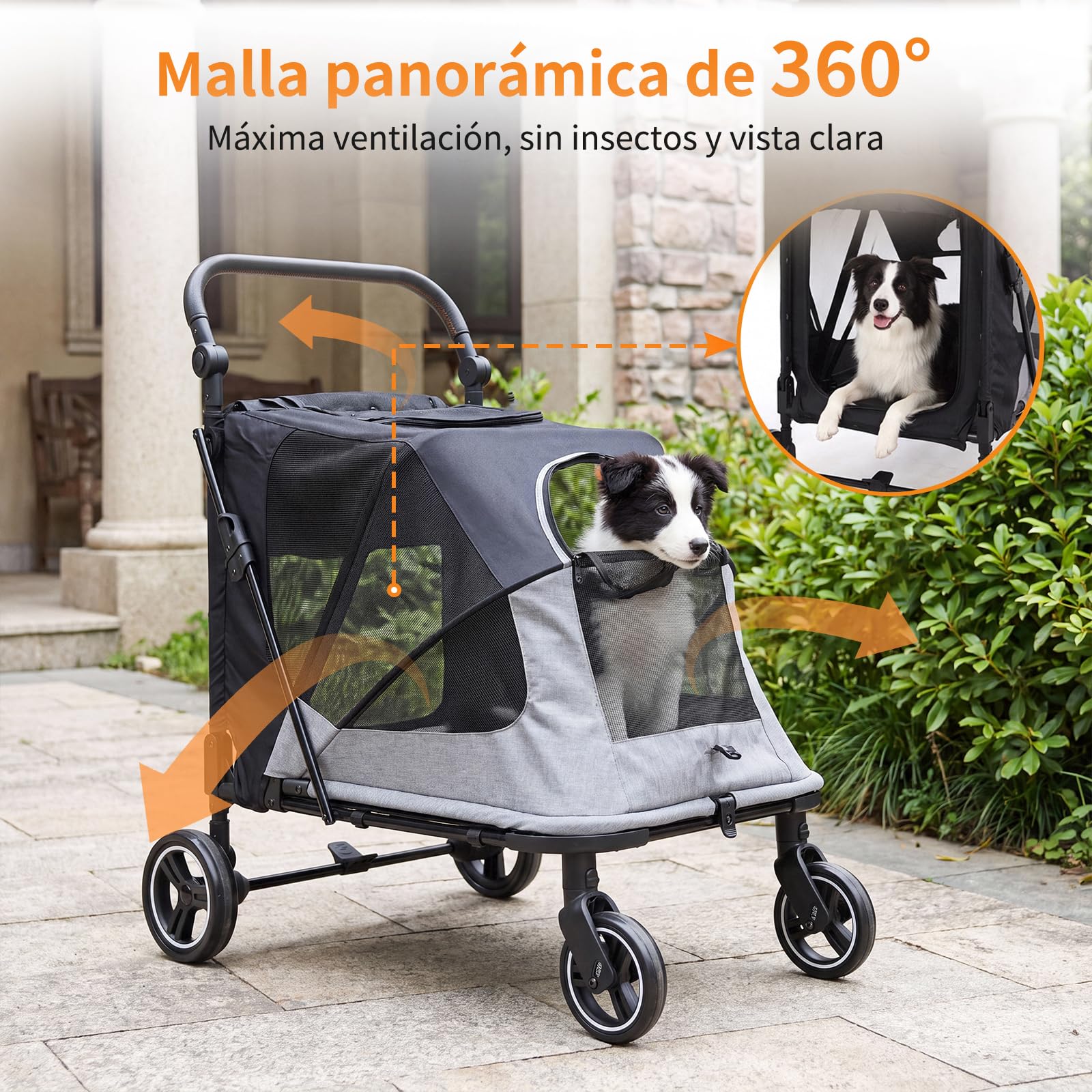 MAMIZO Carrito para perros hasta 30 kg, Cochecito Plegable con 2 entradas