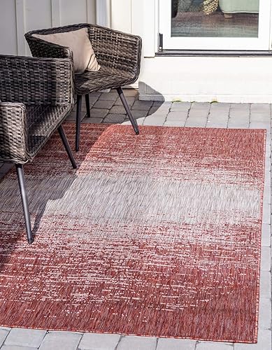 Unique Loom colección Outdoor Modern - Tapete para exteriores en color degradado (4 pies 1 pulgada x 6 pies 1 pulgada, rectangular, rojo óxidogris)