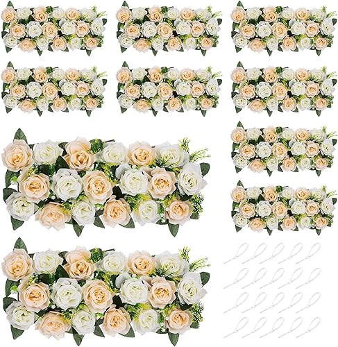 NUPTIO Centros de mesa florales de boda para mesas, 10 arreglos florales de primavera de 19.6 pulgadas de largo, centro de mesa artificial, arreglo