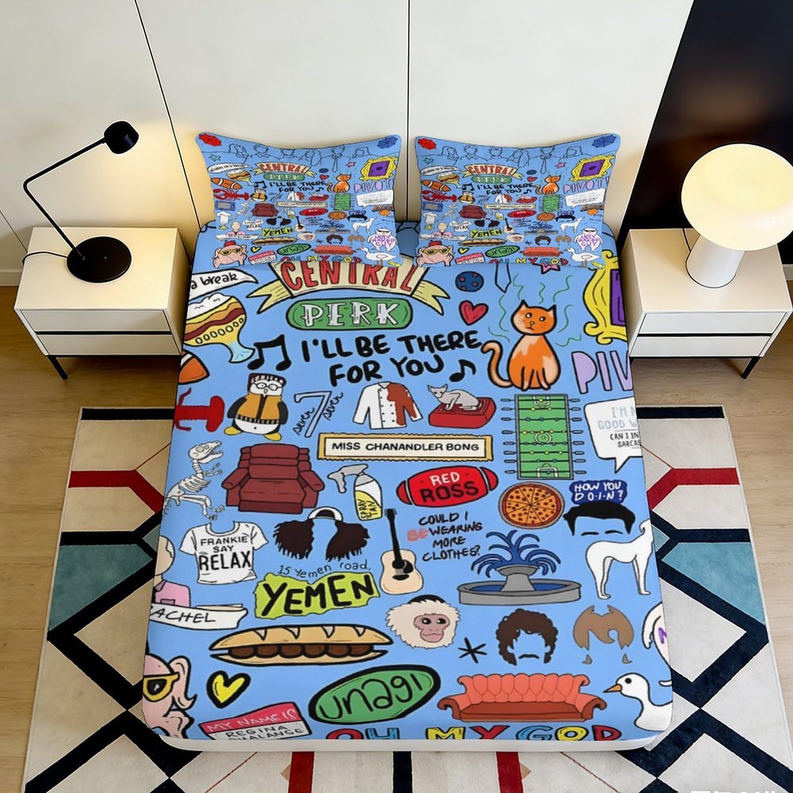 Jqzkxnhpbr Style-5 3D Printed Cartoon Doodle Fitted Sheet Microfiber Playful Iconic Bed Sheet For Bedroom Dorm Mattress Protection Decor 90X200x25cm