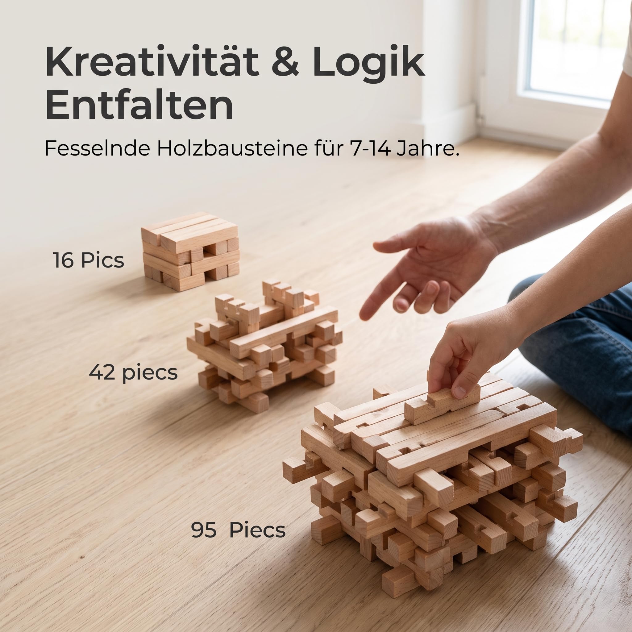 bausteine Konstruktionsspielzeug – Pädagogisches Steckspiel aus für kreatives Bauen, 42 Teile
