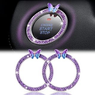 LivTee 2 PCS Crystal Bling Butterfly with Double Rhinestone Car Engine Start Stop Decoration Ring, Car Interior Accessories for Women, Push to Start Button Cover Sticker, Automotive Decals, Purple