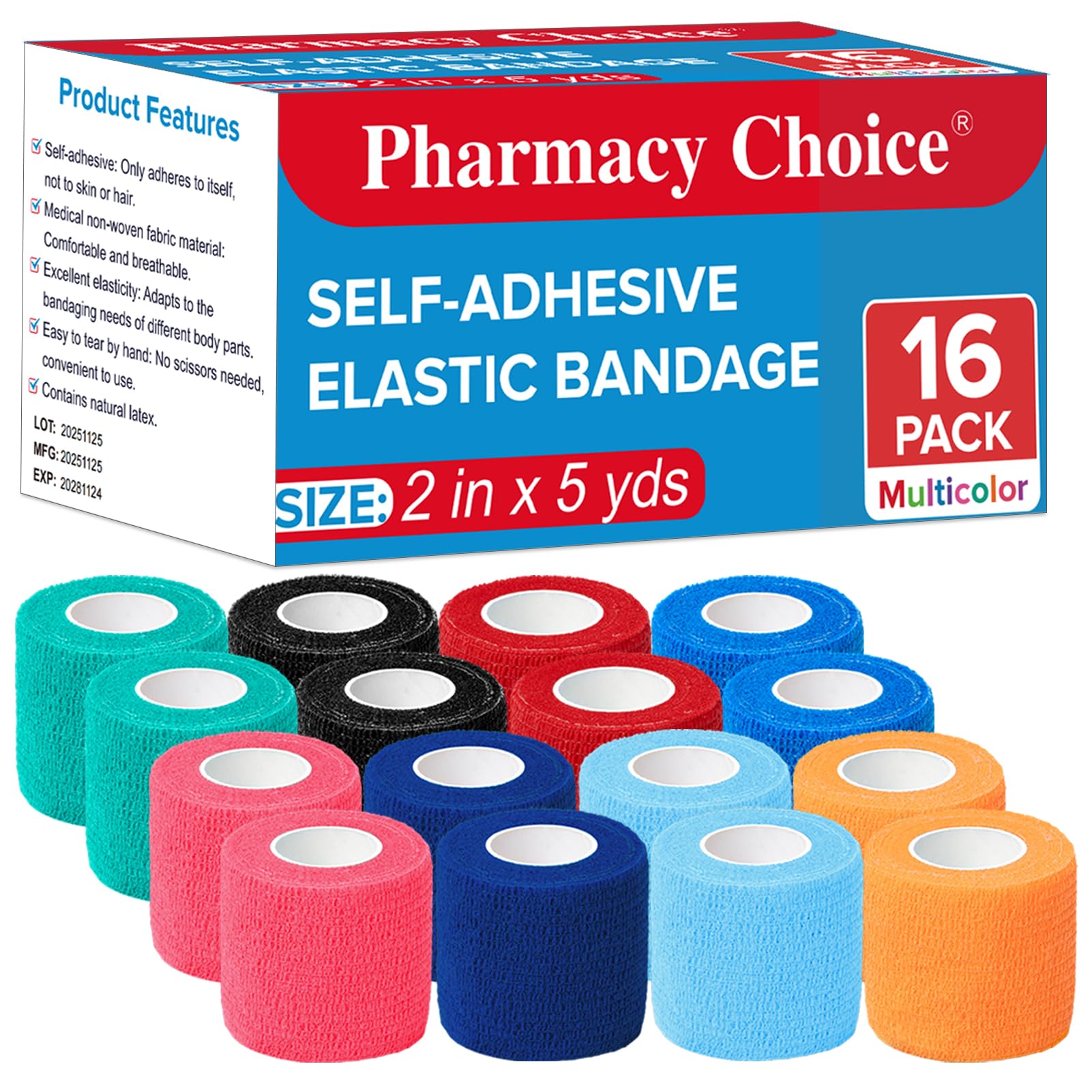 Self Adhesive Bandage Wrap, 2" X 5 Yards Elastic Cohesive Bandage Wrap, Color Athletic Tape, Vet Wrap, Ankle Tape,Non-Woven Cohesive Bandage 16Rolls，Black — Amazon image 9