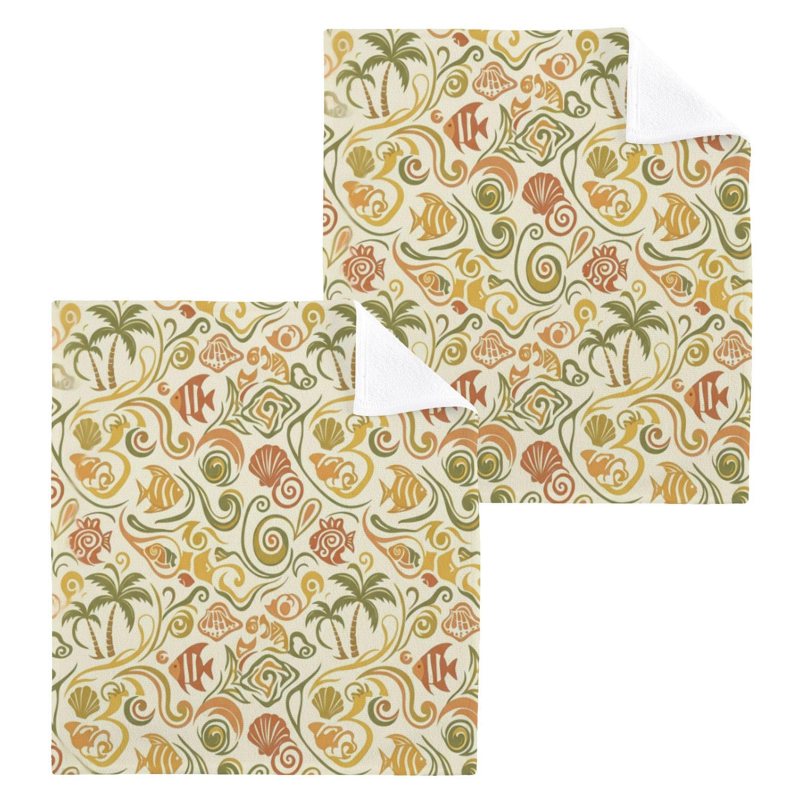 BOESI Tropical Fish Palm 12x12in Cotton Washcloth,Face Towel