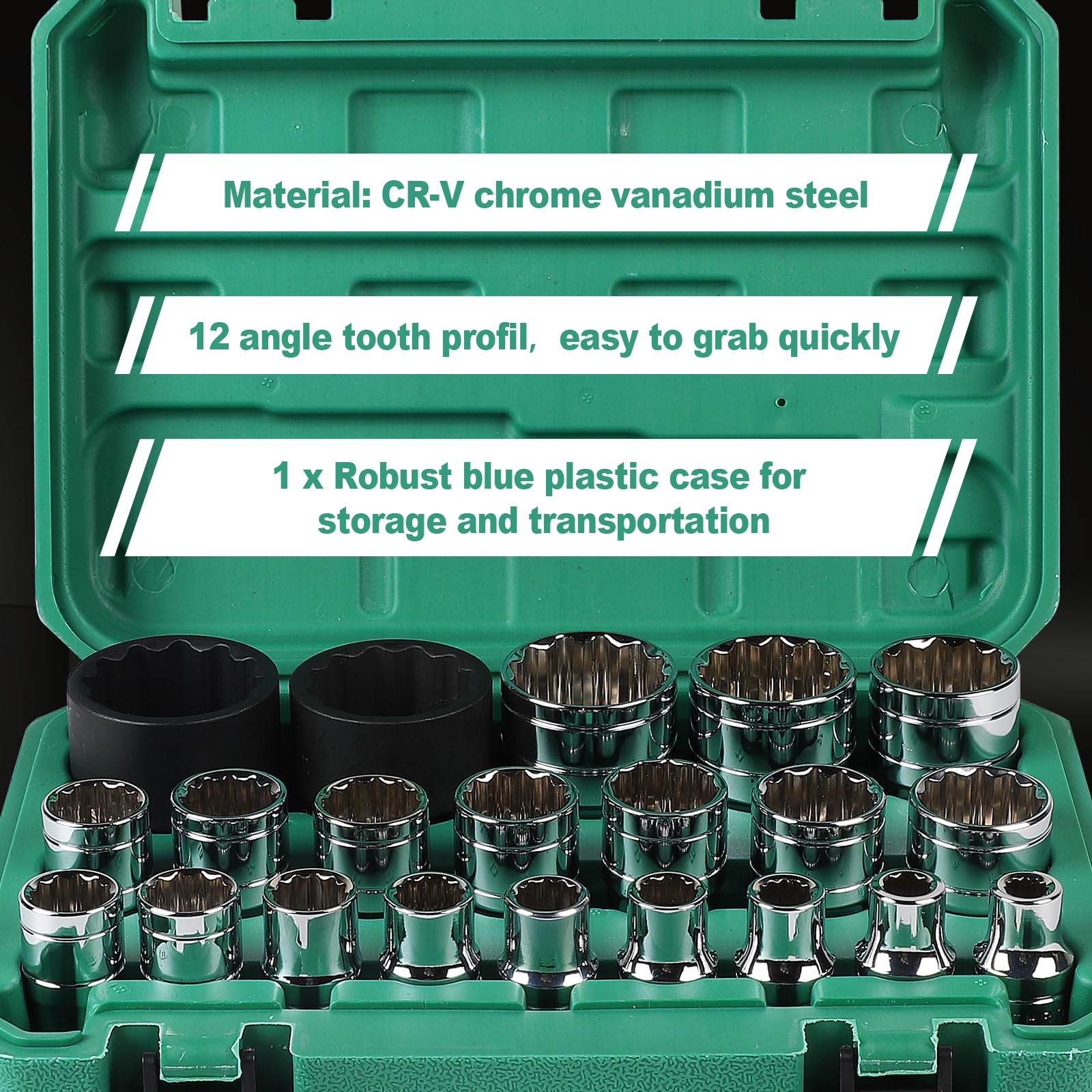 CPROSP 21 Pcs Chiavi a Bussola femmina 12 denti 1/2 8-36mm, Chiave a Bussola con Custodia Robusta e Portatile, Set di Chiavi a Bussola CR-V in Acciaio