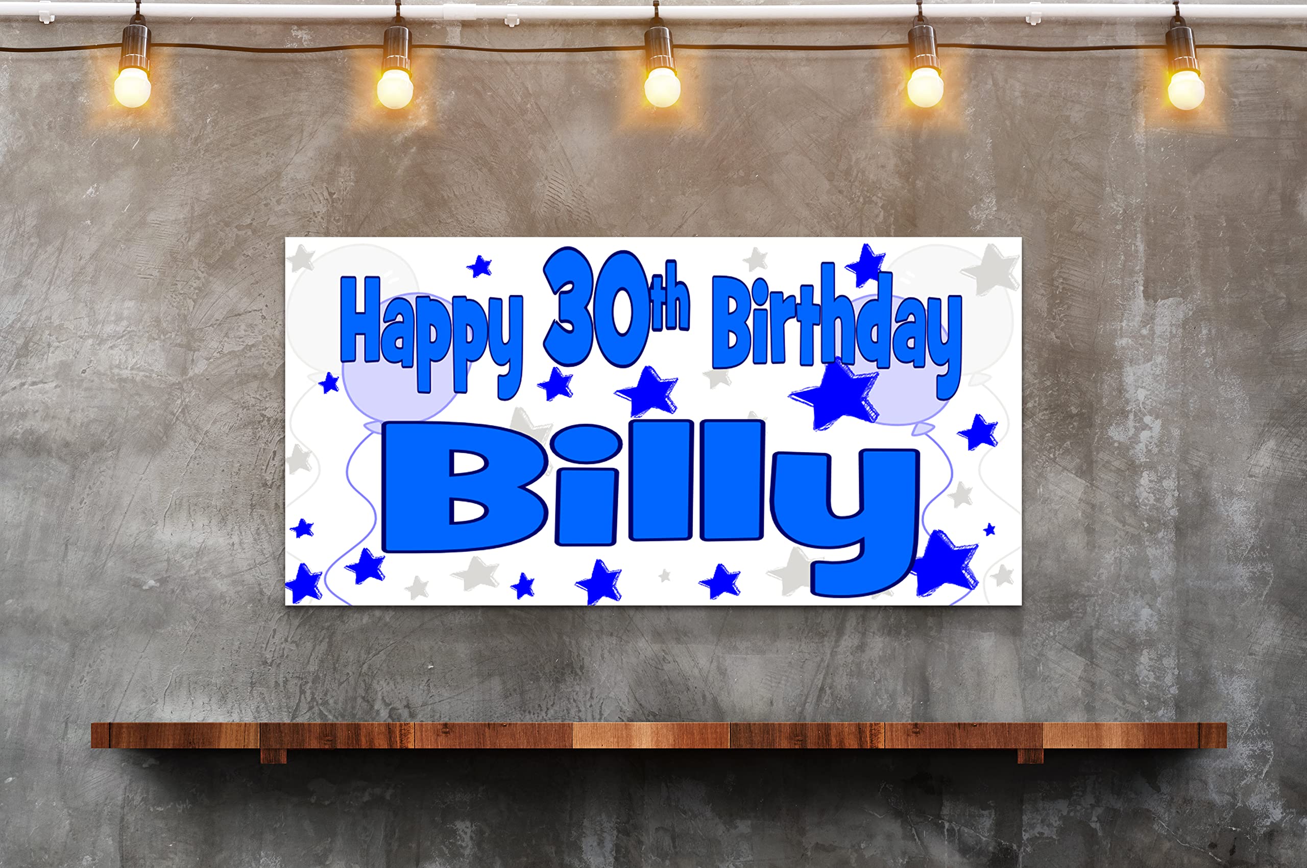 Personalised Blue Silver Banners Large 4ft with Name Age and Photo option 18th 21st 30th 40th 50th 60th 70th 80th Men Boys