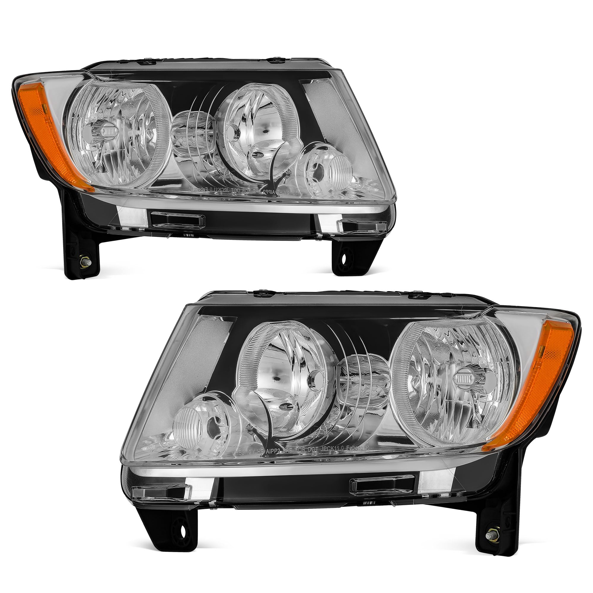 AUTOSAVER88 Headlight Assembly Compatible with 2011 2012 2013 11-13 Grand Cherokee Replacement Headlamp Chrome Housing Amber Reflector Clear Lens