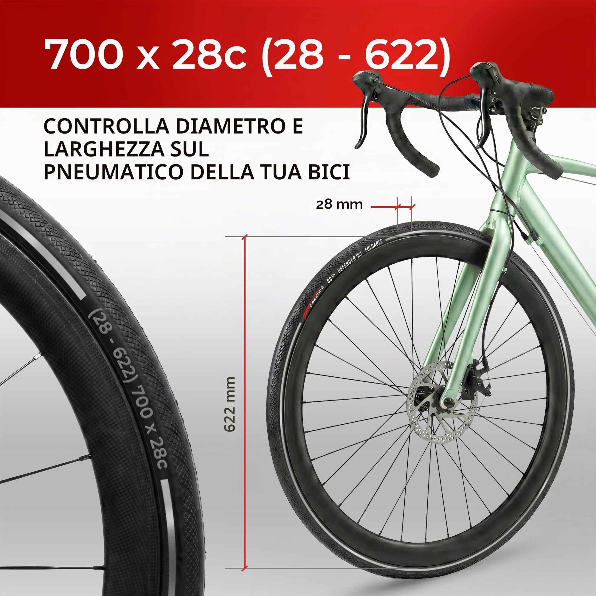 Fincci Copertone Bici 700x28 28-622 Pieghevole con Banda Riflettente Lv3 | Copertone Bici 700x28c con Protezione Antipuncture Lv3 e Pressione 80-110 PSI per Copertoni Bici 28 - Set da 2