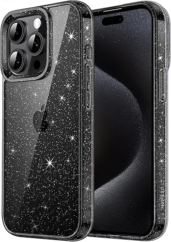 JETech Funda con purpurina para iPhone 15 Pro Max de 6.7 pulgadas, a prueba de golpes, bonita funda brillante para mujeres y niñas (negro)