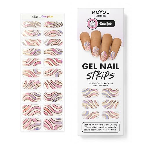 MOYOU LONDON Tiras de uñas de gel semicuradas, 20 unidades, envolturas de gel para uñas, fácil de aplicar y quitar para manicura de calidad de salón