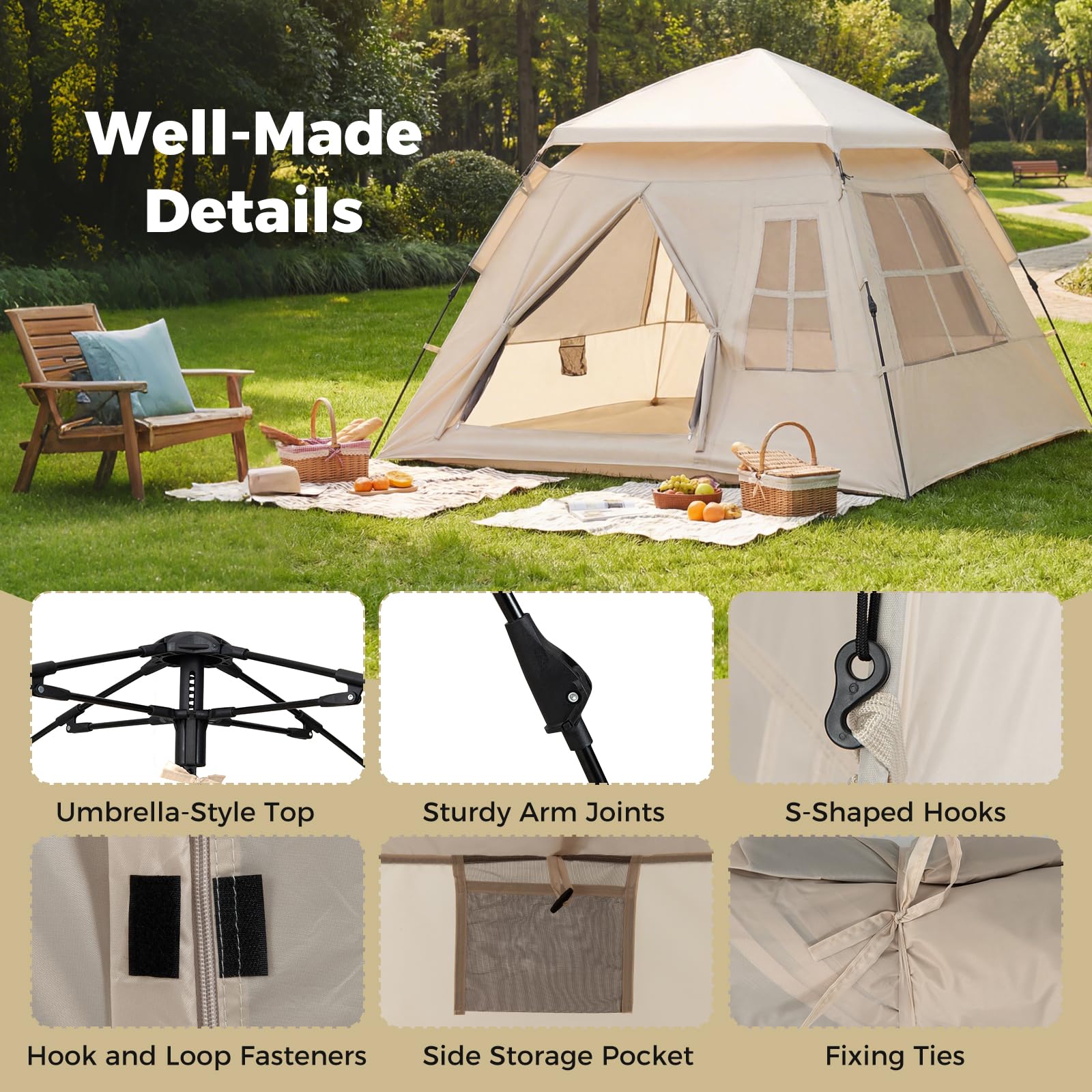 SOARS Tenda da Campeggio 3-4 Persone, Tenda Familiare con 4 Finestre Antizanzare Traspiranti e 2 Porte, Telo Antipioggia Rimovibile e Protezione Solare, Facile da Montare