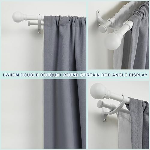 Miniatura 3 de Barras de cortina dobles con soportes de aluminio para ramo y remates redondos, barras de cortina blancas mate para ventanas de 48 a 86 pulgadas,