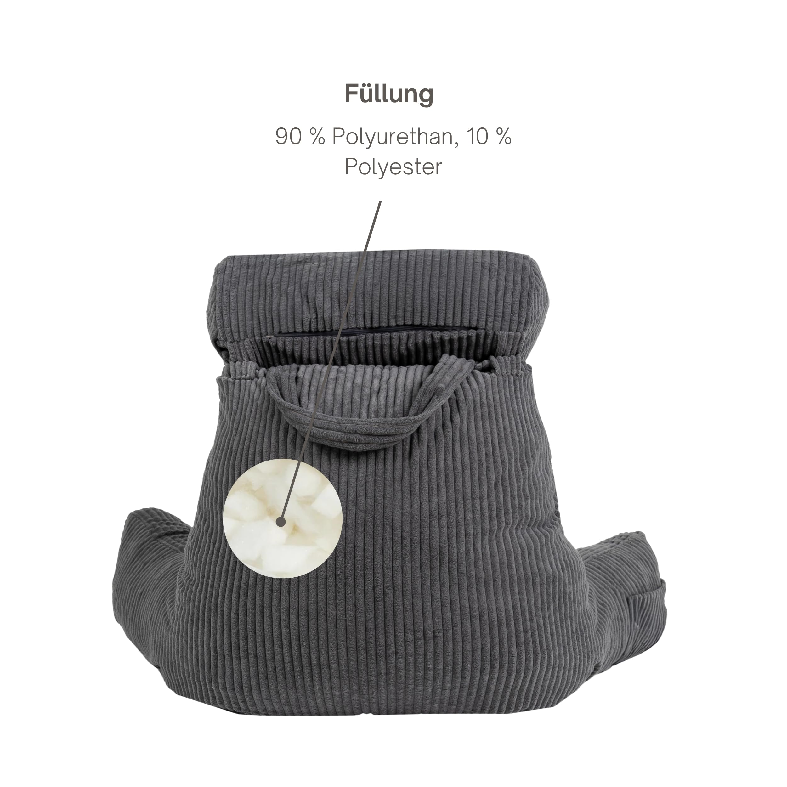 bananair – Lesekissen für Bett und Sofa aus Cord – Abnehmbare, Maschinenwaschbare Hülle – Weich & Komfortabel, Rückenstütze mit Armlehnen & Ergonomischer Sitzfläche (Grau)