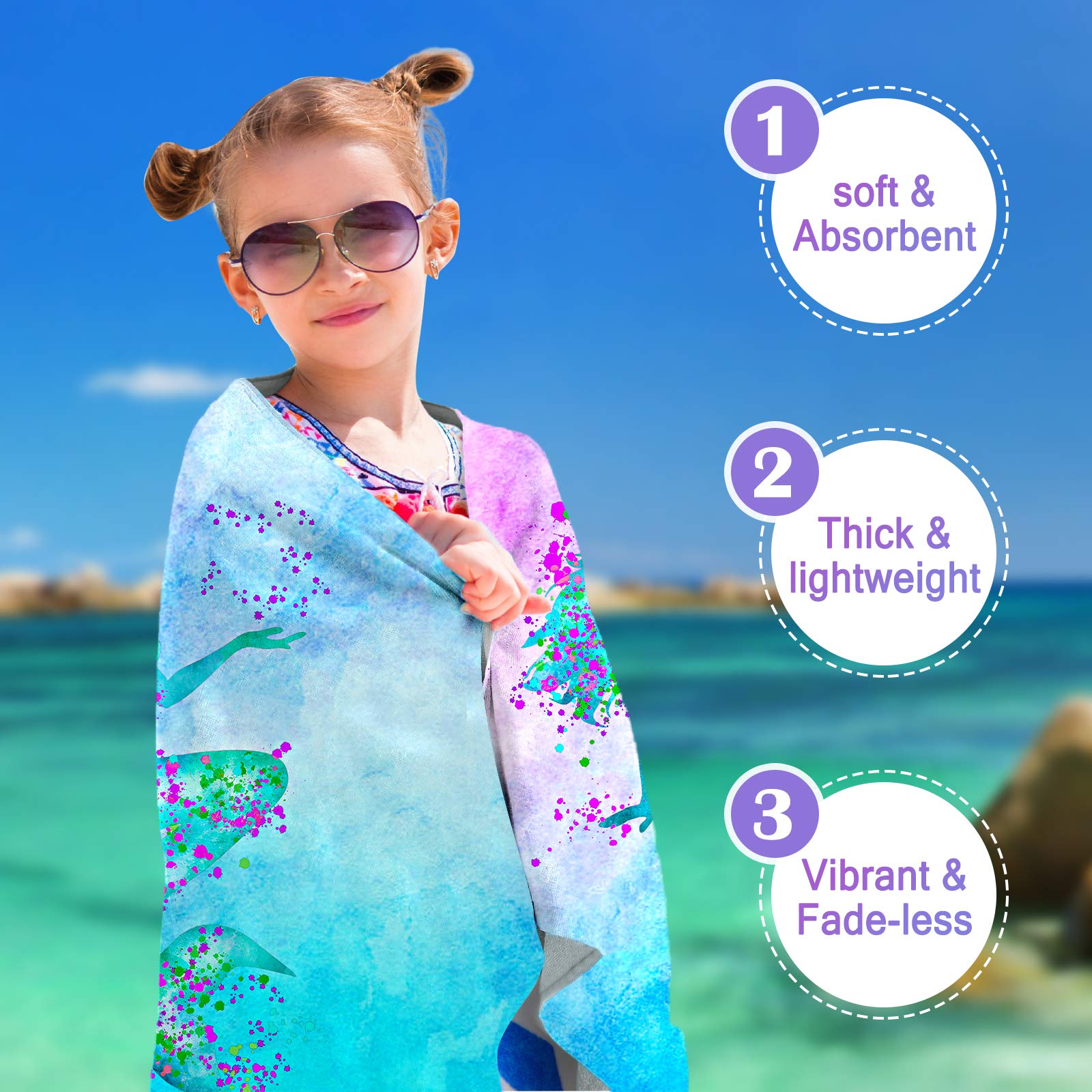 VANZEV Mermaid Beach Towel – 52"x32", Microfiber, Quick-Dry, Ultra Absorbent, Sand-Resistant, For Pool, Beach, Travel - View #9